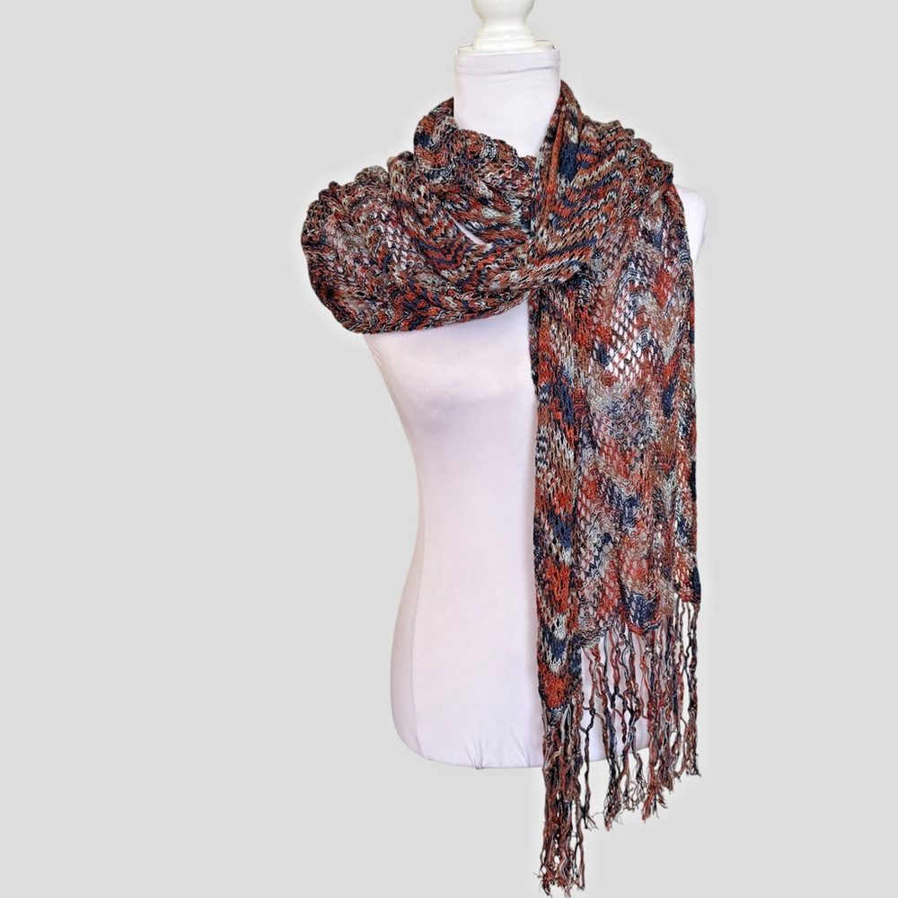 Handmade Crochet Scarf Brown Blue Large